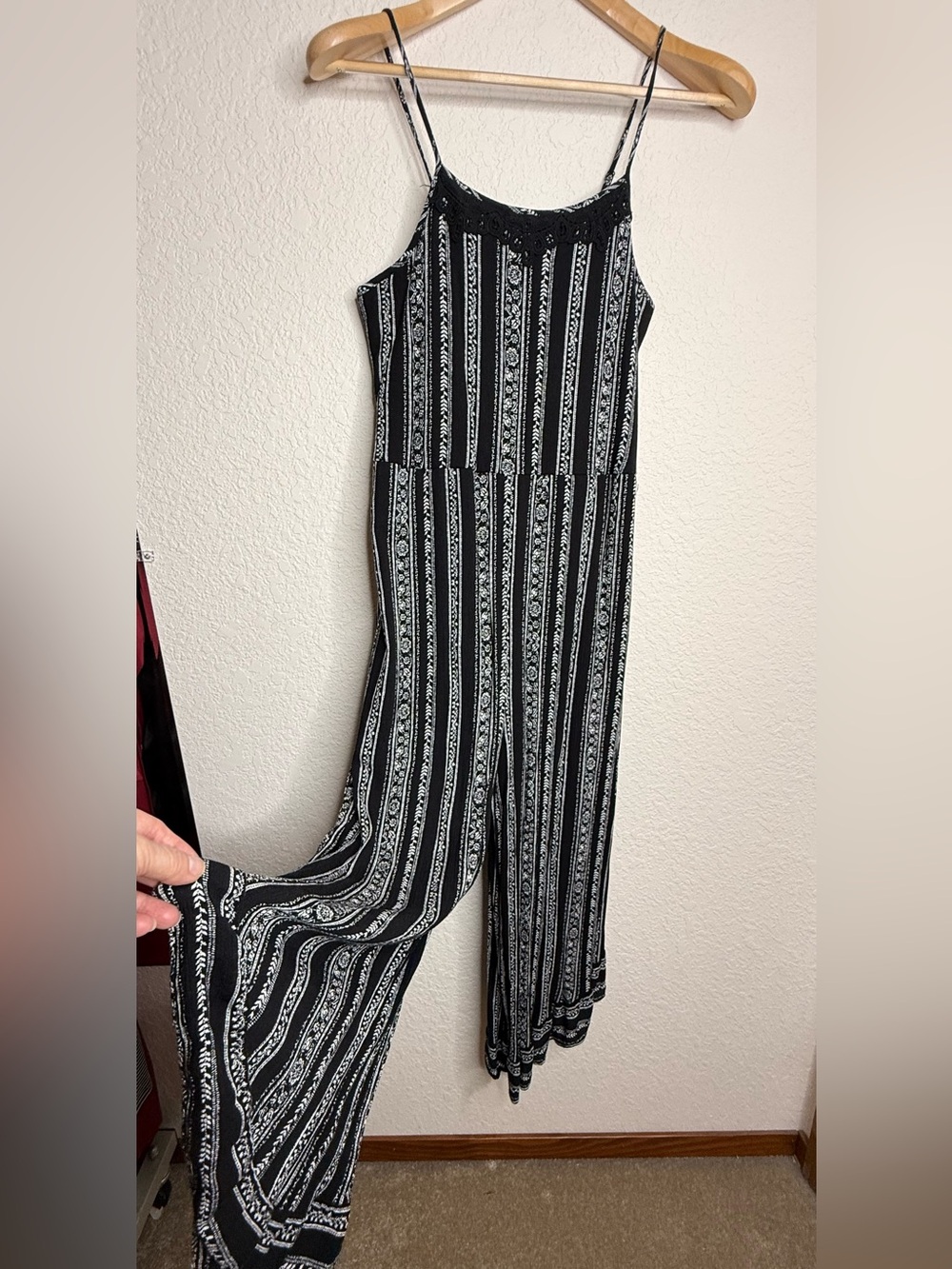 Art Class Girls Jumpsuit Black White Paisley Boho Flowy Wide Leg Sz XL 14/16